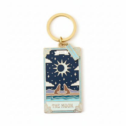 Tarot Card Enamel Keychain – Sun, Moon, Star & Strength