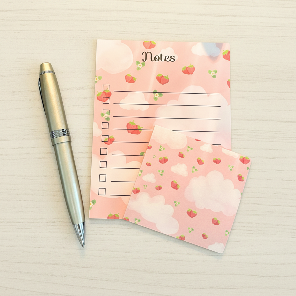 Strawberry Dreams Notepad & Sticky Note Set | Cute Stationery