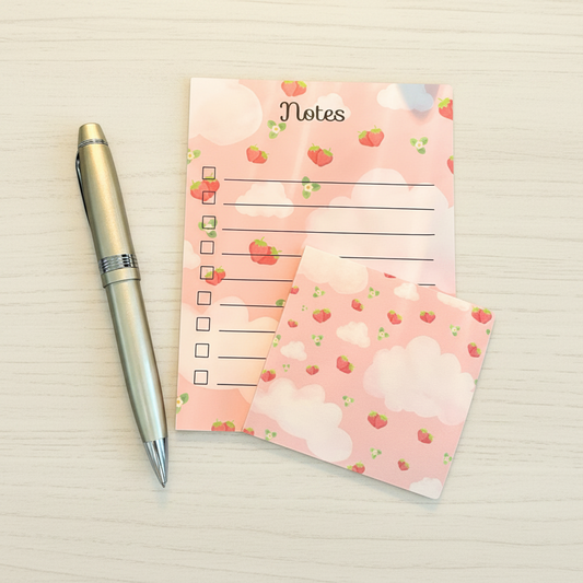 Strawberry Dreams Notepad & Sticky Note Set | Cute Stationery
