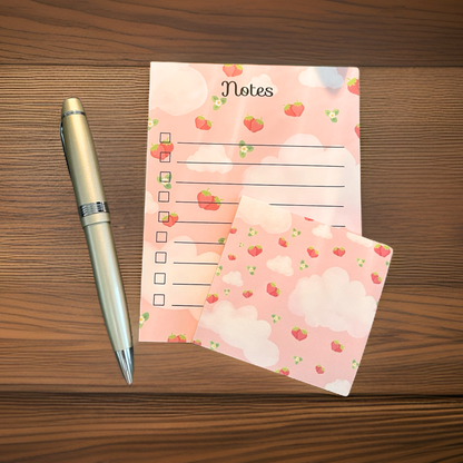 Strawberry Dreams Notepad & Sticky Note Set | Cute Stationery