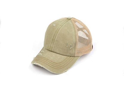 Authentic C.C® Criss-Cross Ponytail Cap - Distressed Mesh Mesh Back Hat