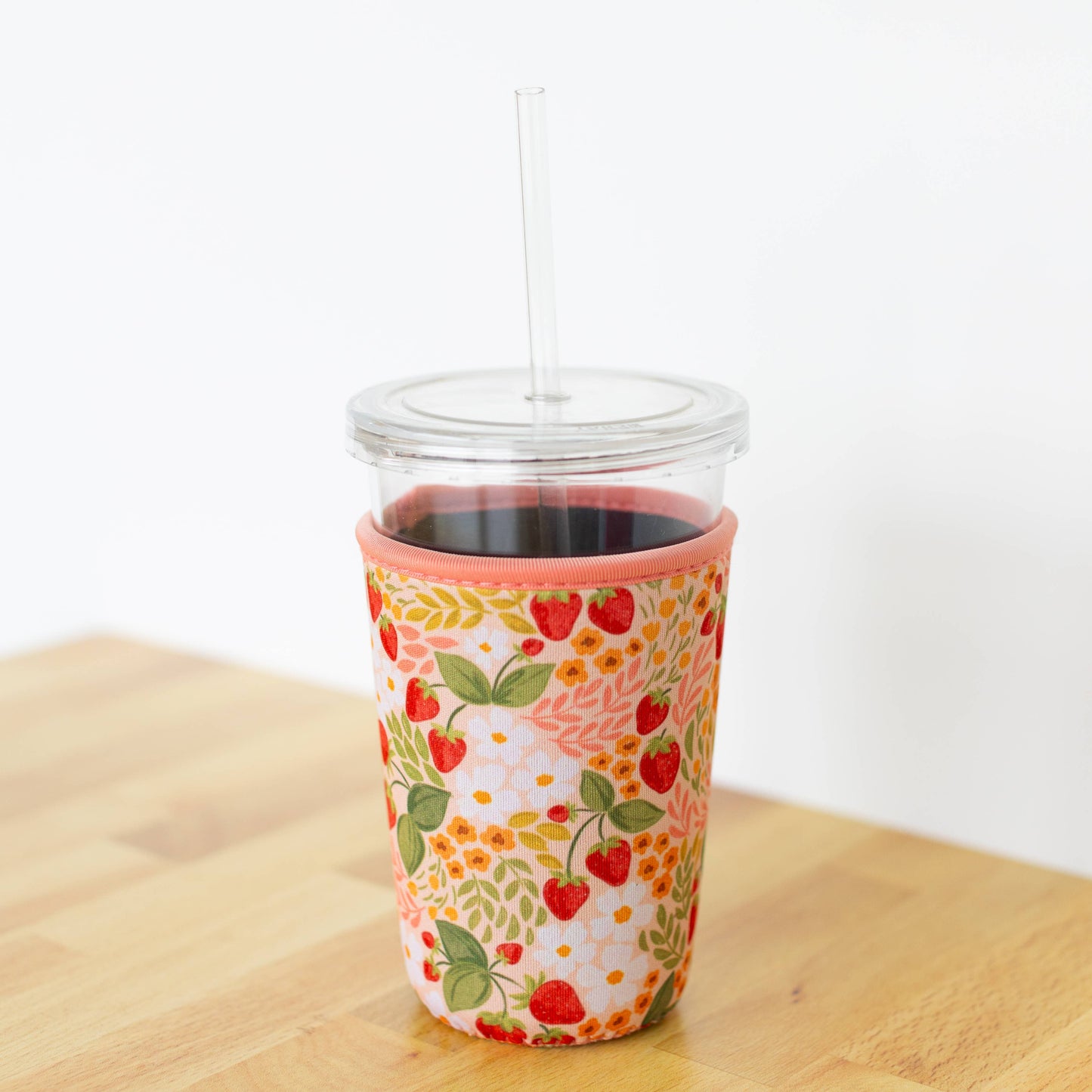 Strawberry Patch Iced Coffee Sleeve – Neoprene Drink Koozie for To-Go Cups
