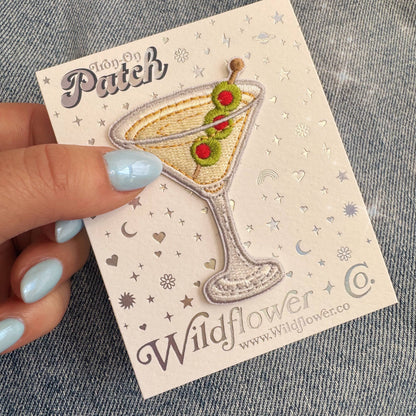 Dirty Martini Iron-On Patch – “It’s Always Tini Time” Embroidered Patch