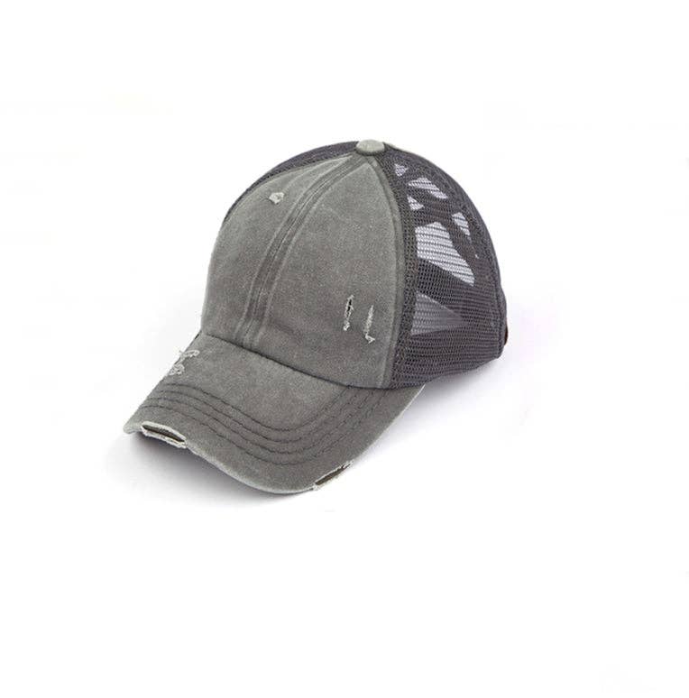 Authentic C.C® Criss-Cross Ponytail Cap - Distressed Mesh Mesh Back Hat
