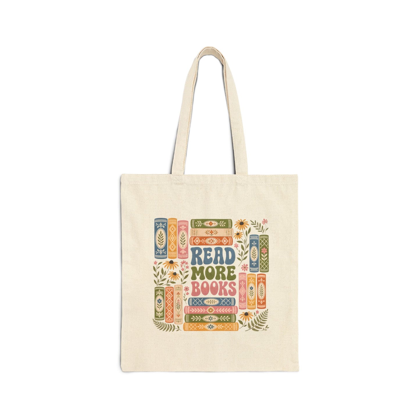 Read More Books Canvas Tote-Floral Booklover Bookstack Double Sided Reusable Bag