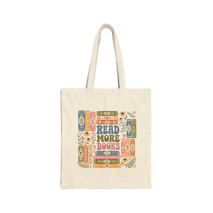 Read More Books Canvas Tote-Floral Booklover Bookstack Double Sided Reusable Bag