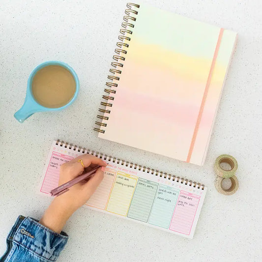 Rainbow Weekly Desk pad - Slim Spiral-Bound Organizer for Colorful Planning