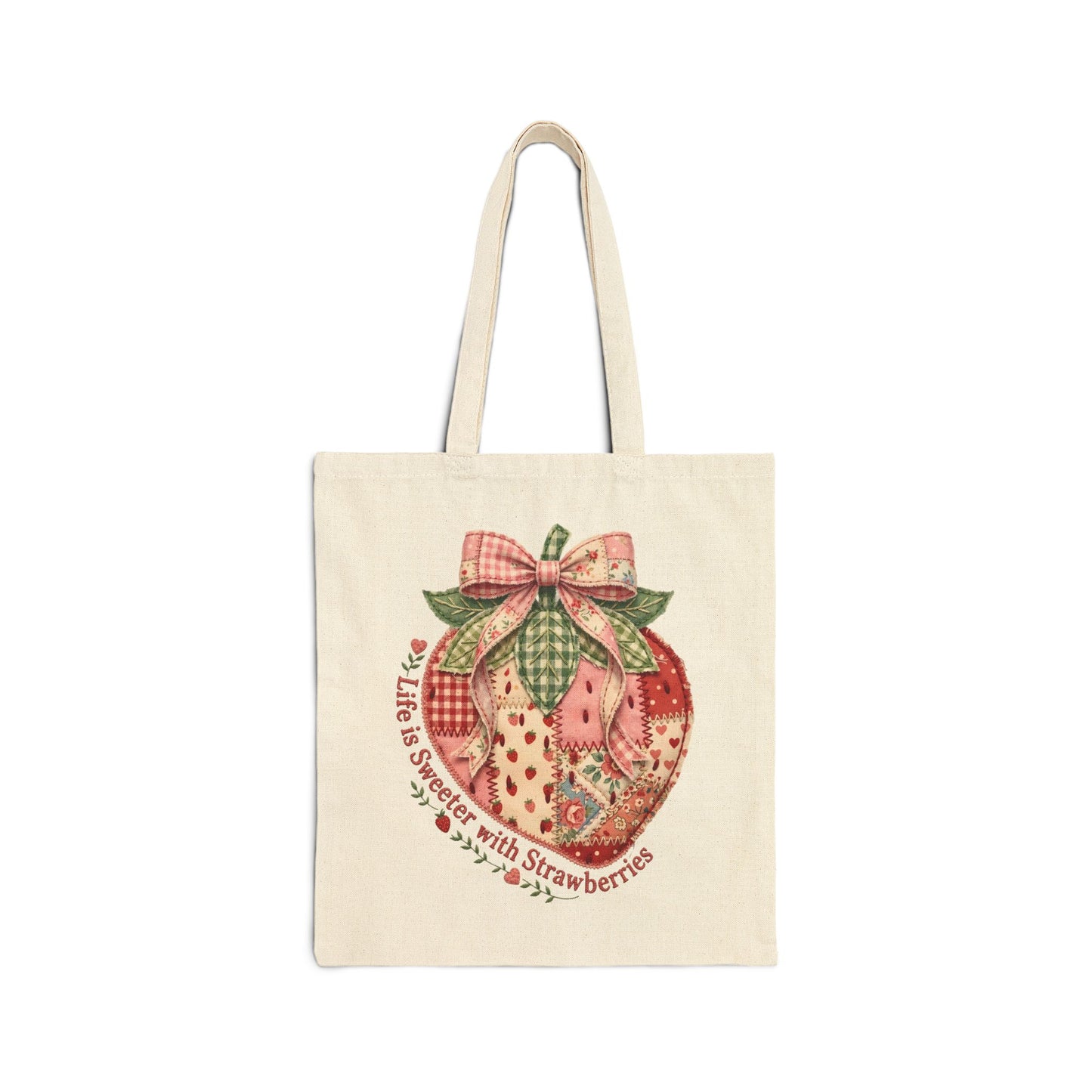 Life is Sweeter with Strawberries Tote Bag | Patchwork Canvas Market Bag
