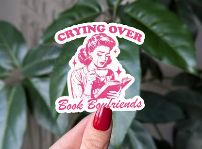 Crying Over Book Boyfriends Retro Vintage Bookish Vinyl Sticker – Fun Book Lover Gift