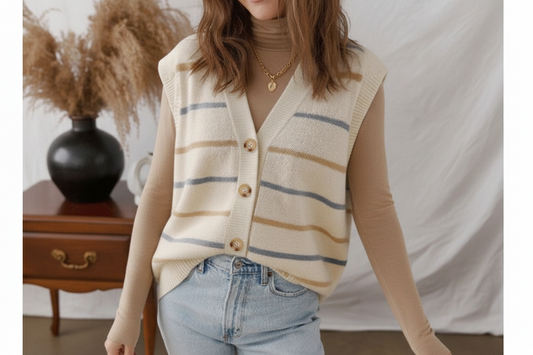 Classic Button Front V-Neck Sweater Vest for Women- Lightweight Layering Knit Top