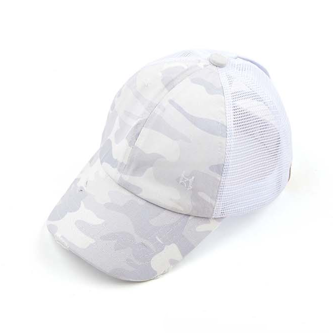 Authentic C.C® Criss-Cross Ponytail Cap - Distressed Mesh Mesh Back Hat