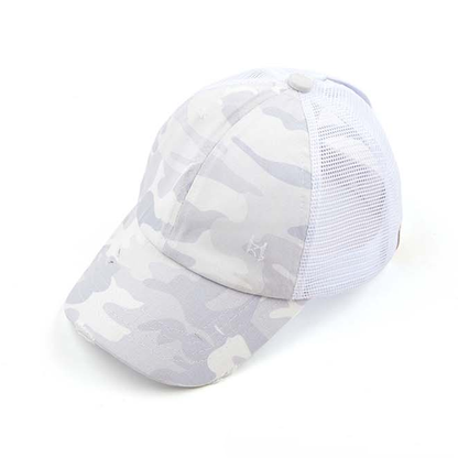 Authentic C.C® Criss-Cross Ponytail Cap - Distressed Mesh Mesh Back Hat