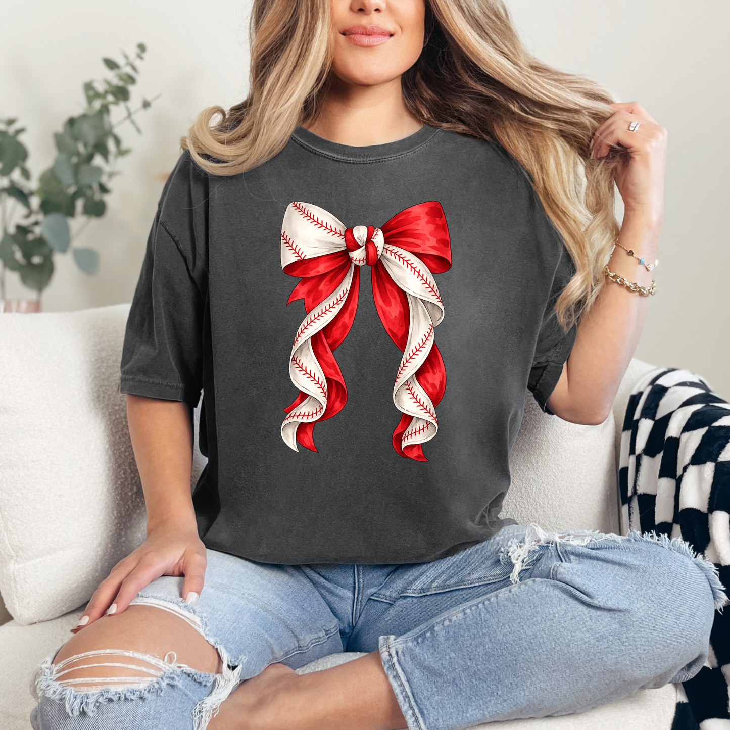 Baseball Bow Graphic T-Shirt - Coquette Game Day Tee