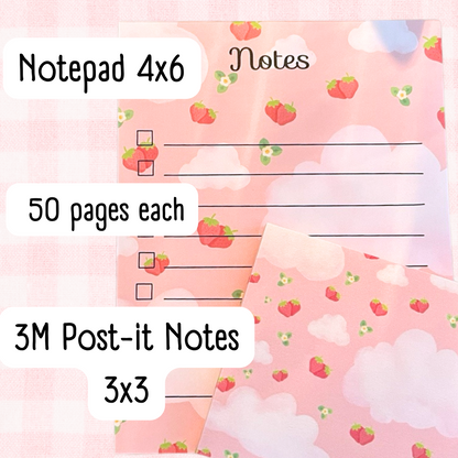 Strawberry Dreams Notepad & Sticky Note Set | Cute Stationery