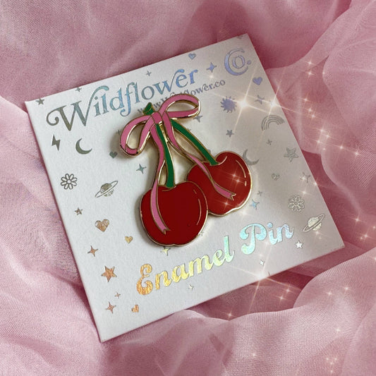 Cherry Bow Hard Enamel Pin – Romantic Coquette Accessory