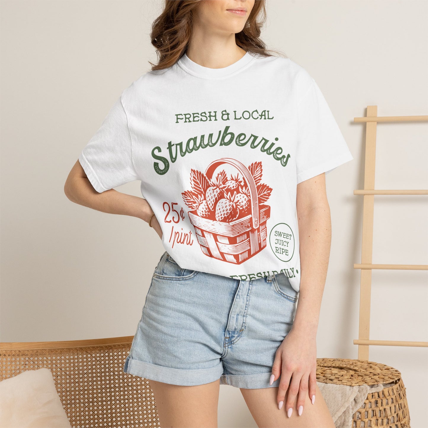 Farmers Market Strawberry Basket Graphic T-Shirt | Vintage Orchard Apparel