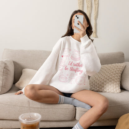 Soft Girl Thrifting Graphic Tee - Pink Bow Cottagecore Antique Lover Pullover