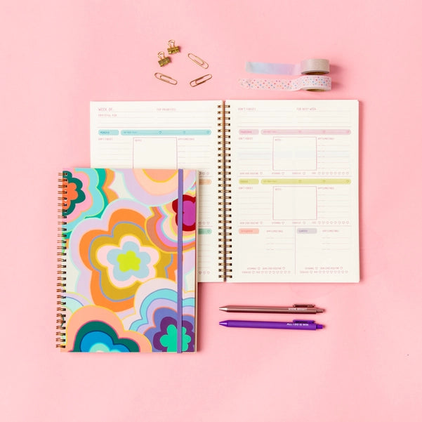 Groovy Goal Getter Undated Planner with Colorful Hand-Drawn Design and Stickers