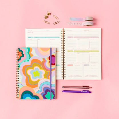 Groovy Goal Getter Undated Planner with Colorful Hand-Drawn Design and Stickers