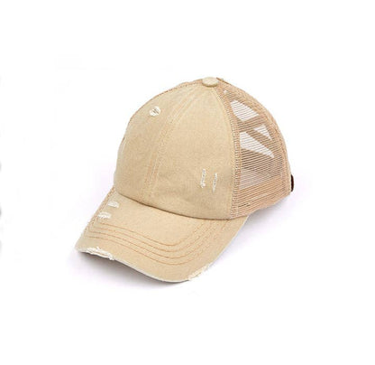 Authentic C.C® Criss-Cross Ponytail Cap - Distressed Mesh Mesh Back Hat