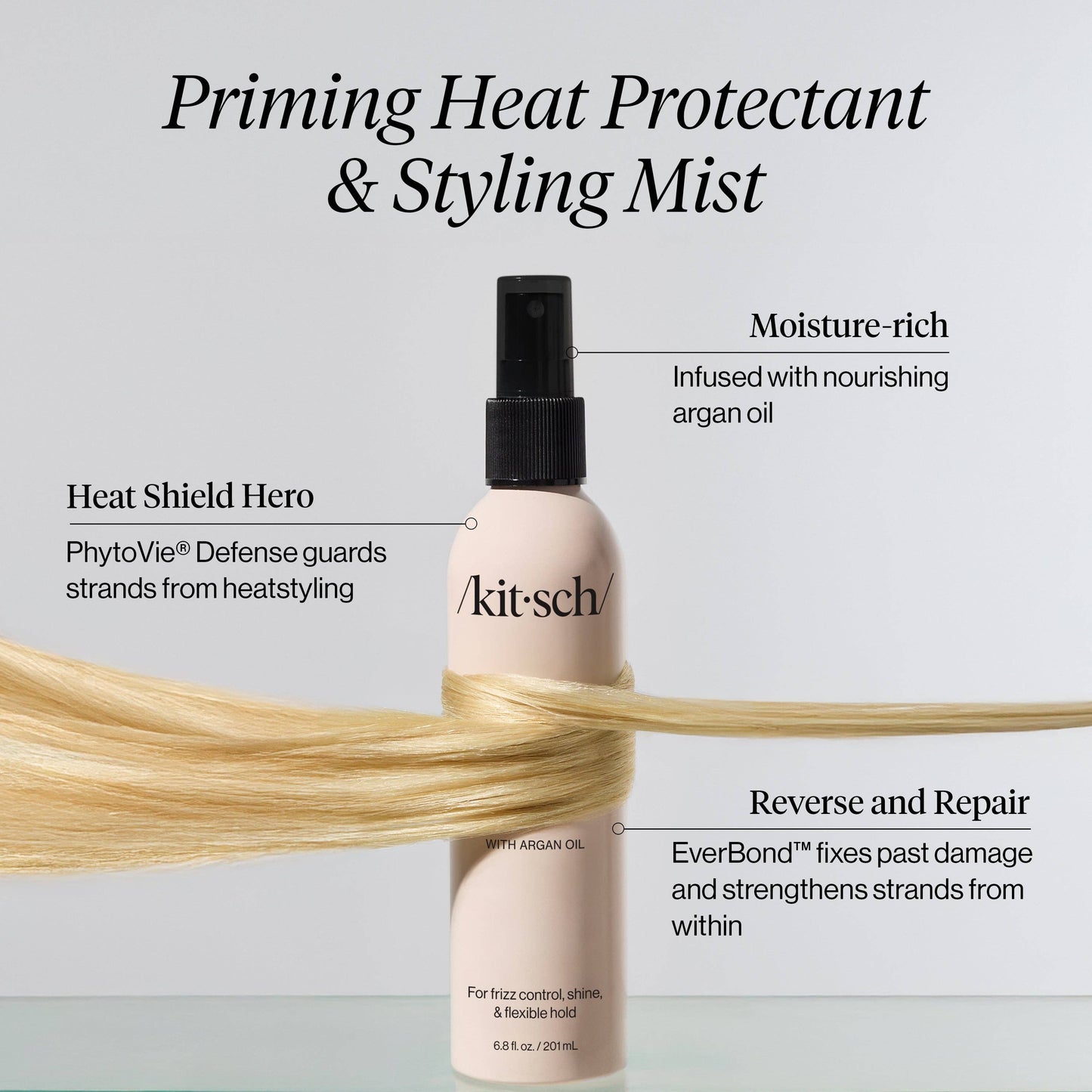 Priming Argan Oil Heat Protectant & Styling Mist – Lightweight Anti-Frizz Shine Spray | Vegan, Sulfate-Free, Made in USA