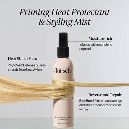 Priming Argan Oil Heat Protectant & Styling Mist – Lightweight Anti-Frizz Shine Spray | Vegan, Sulfate-Free, Made in USA