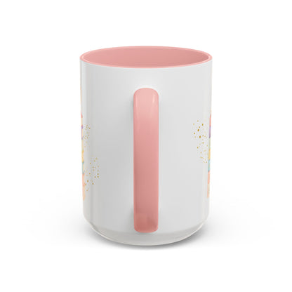 Whimsical Library Book Stack Mug | Two-Tone Pink Pastel Reader Gift
