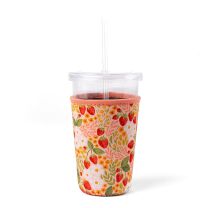 Strawberry Patch Iced Coffee Sleeve – Neoprene Drink Koozie for To-Go Cups