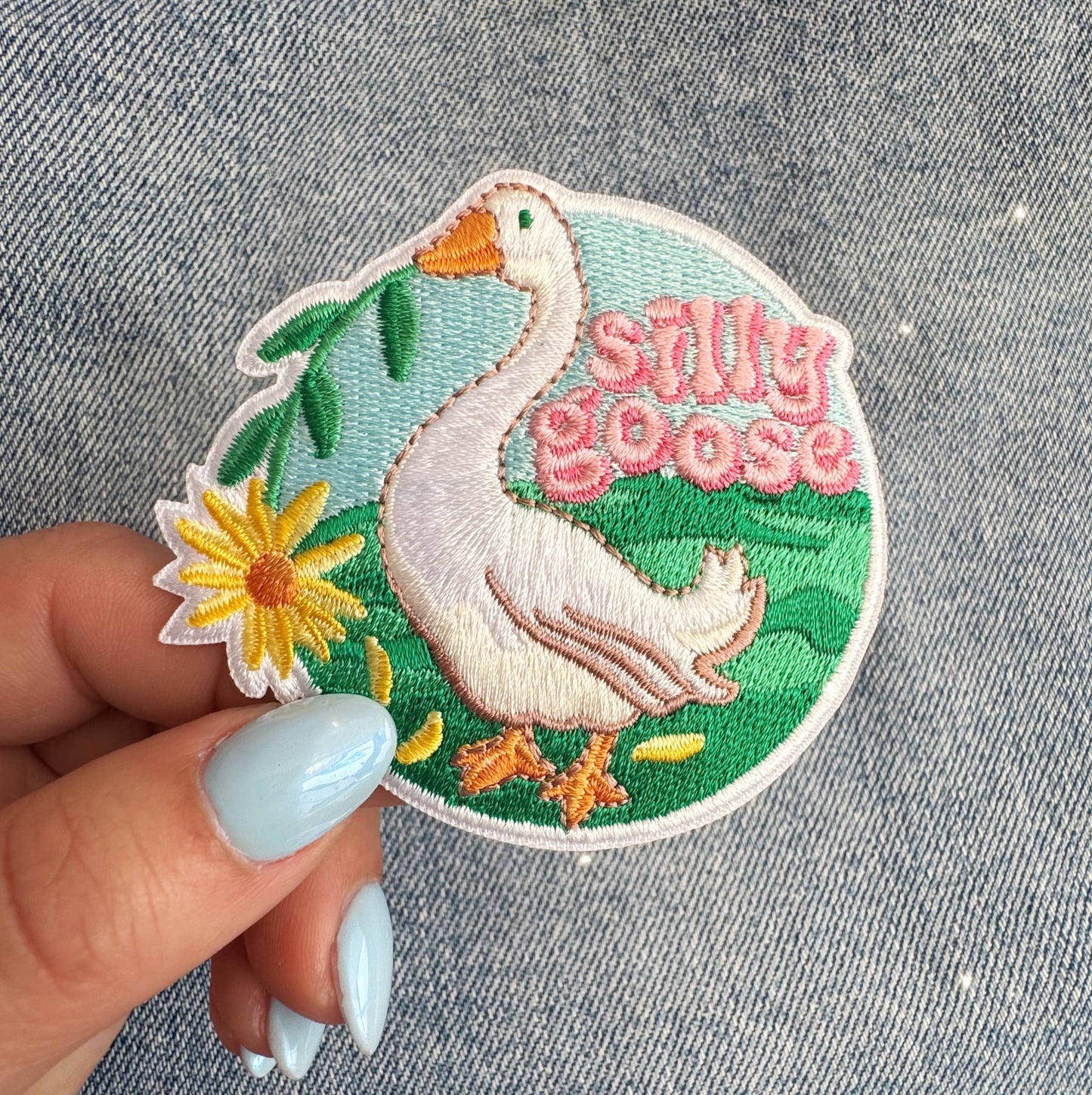 Silly Goose Iron-On Patch – Coquette Pastel Embroidered Patch
