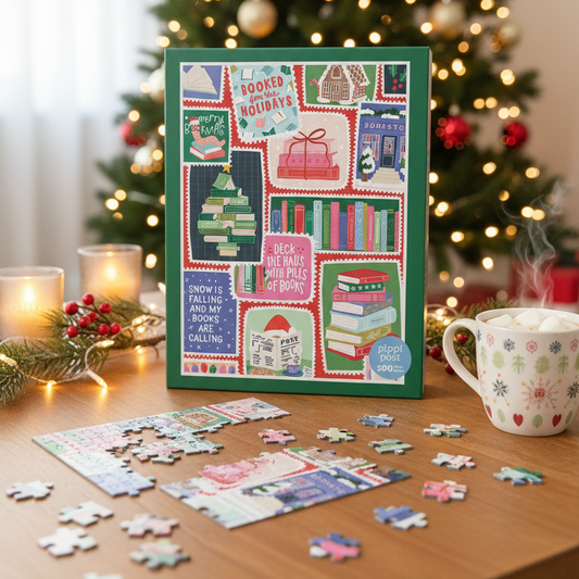 Merry Bookmas Stamps Christmas Jigsaw Puzzle, 500-Piece Holiday Puzzle