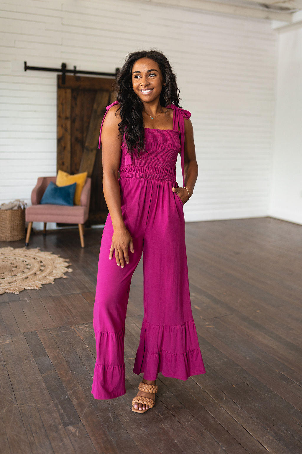 Fuchsia Flared Leg Jumpsuit