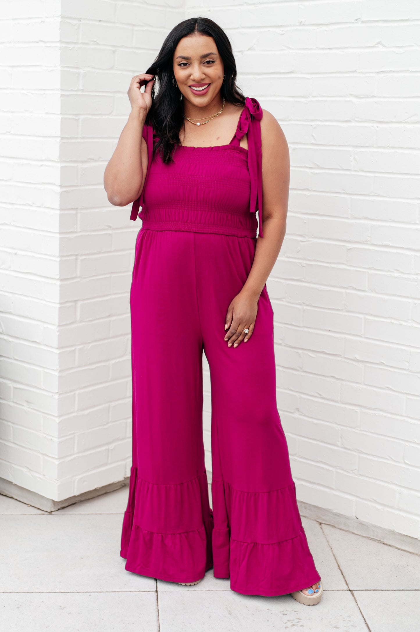Fuchsia Flared Leg Jumpsuit