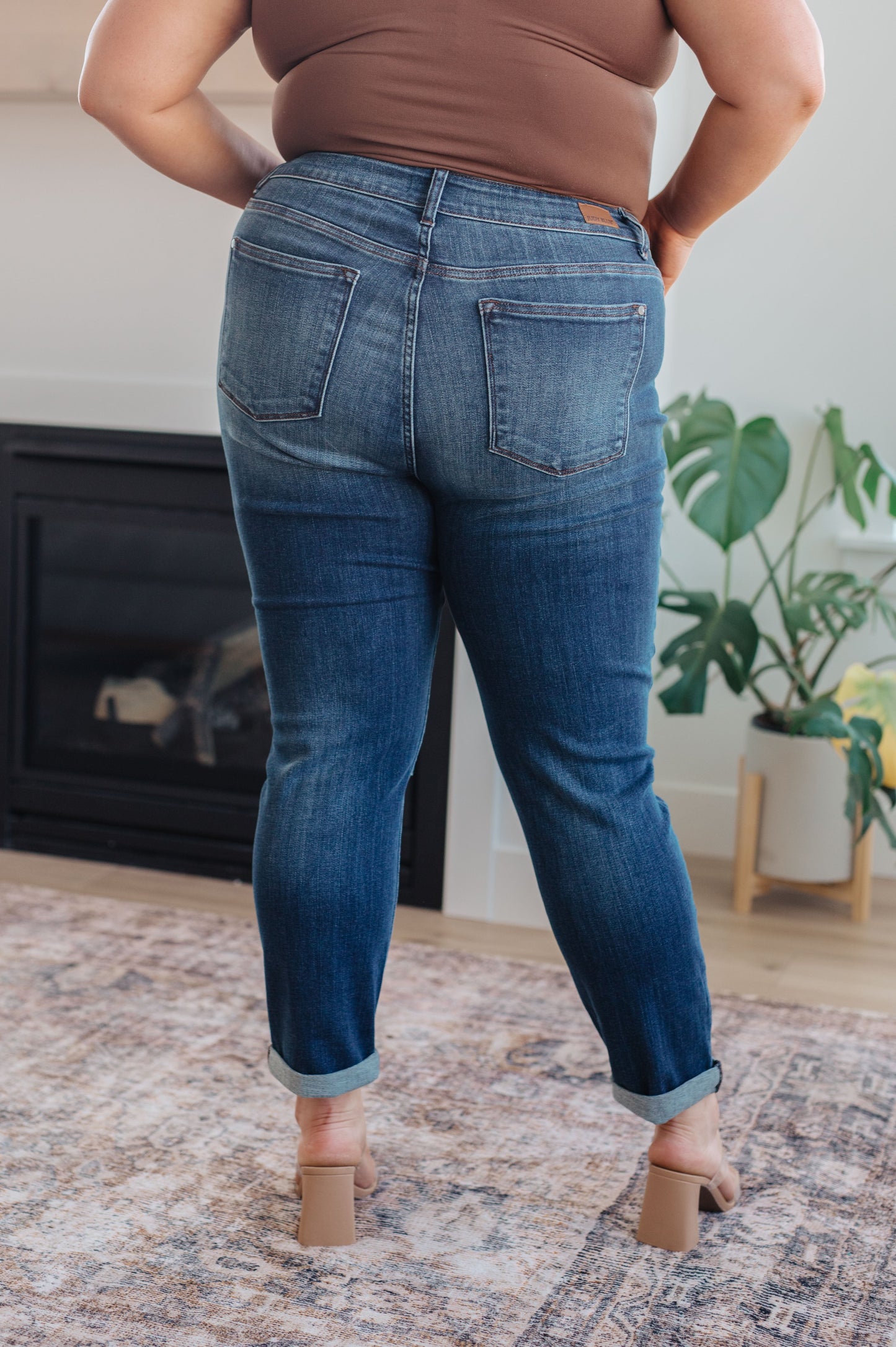 Amber Cuffed Slim Fit Dark Wash Jeans
