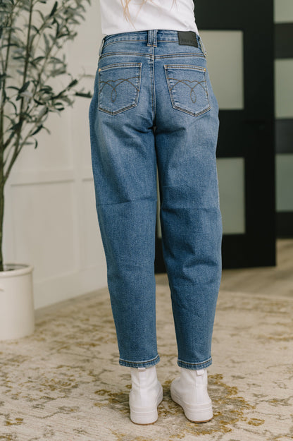Bella High Waist Barrel Jeans – Soft Stretch Judy Blue with Stitch-Thru Pockets