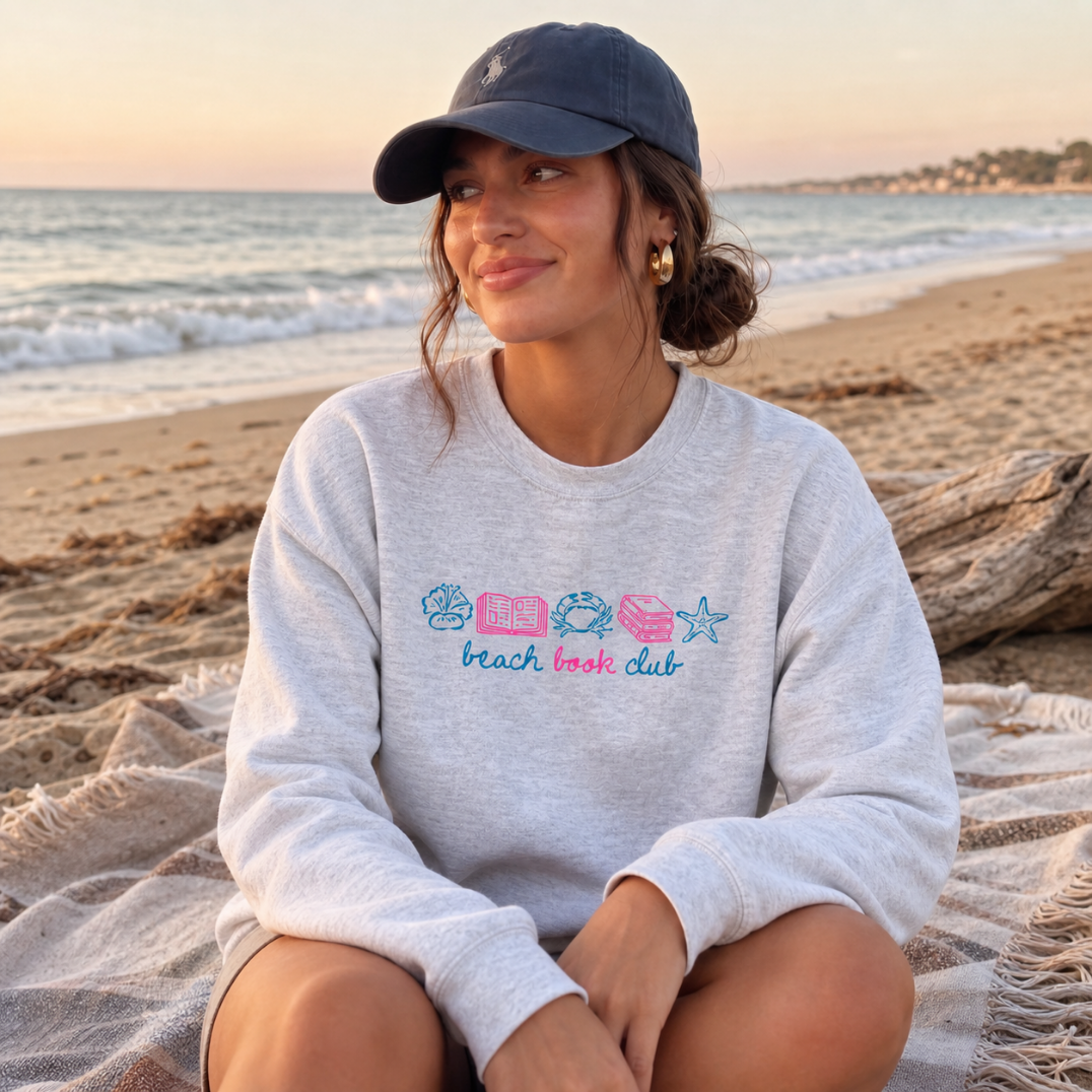 Coastal Bookish Varsity Graphic Sweatshirt | Whimsical Summer Reading Pullover
