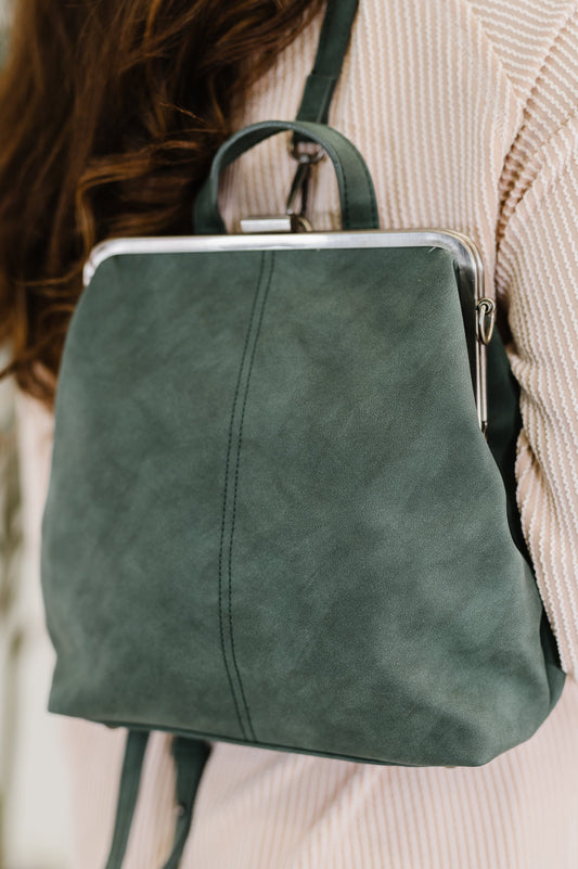Charcoal Gray Vegan Leather Backpack – Hands-Free Convertible Bag with Floral Lining