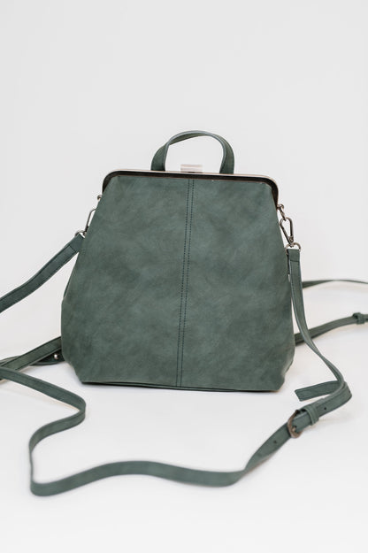 Charcoal Gray Vegan Leather Backpack – Hands-Free Convertible Bag with Floral Lining