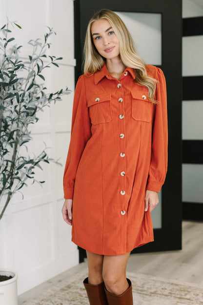 Clever in Corduroy Shirt Dress | Relaxed Button-Down Corduroy Dress