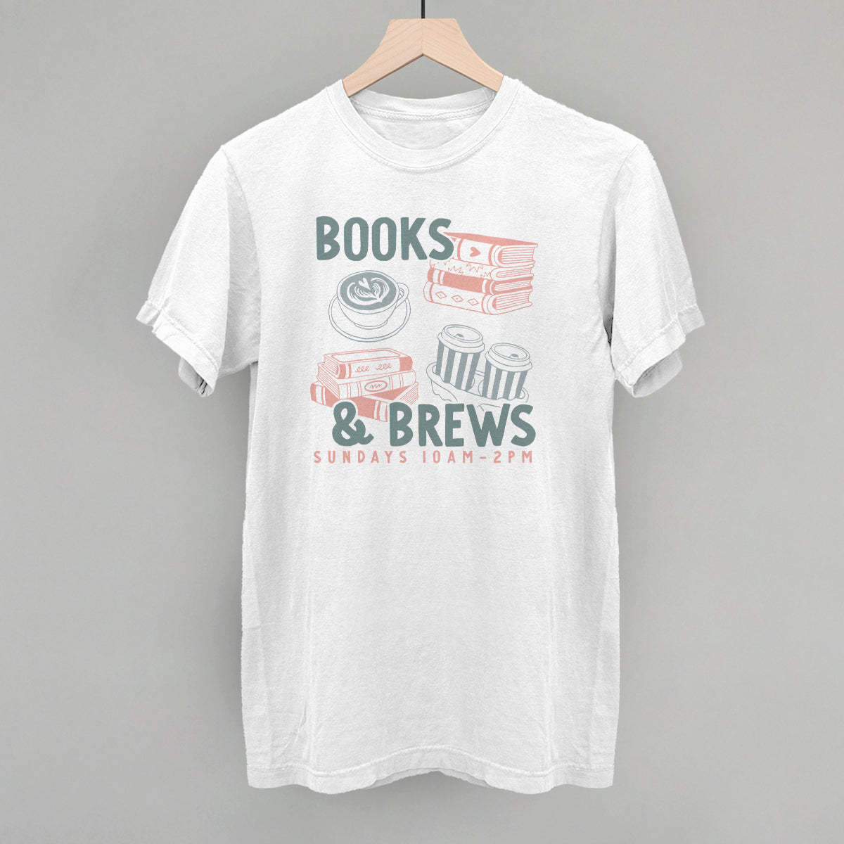 Books & Brews Crewneck Sweatshirt Comfort Colors White Coffee & Reading Tee