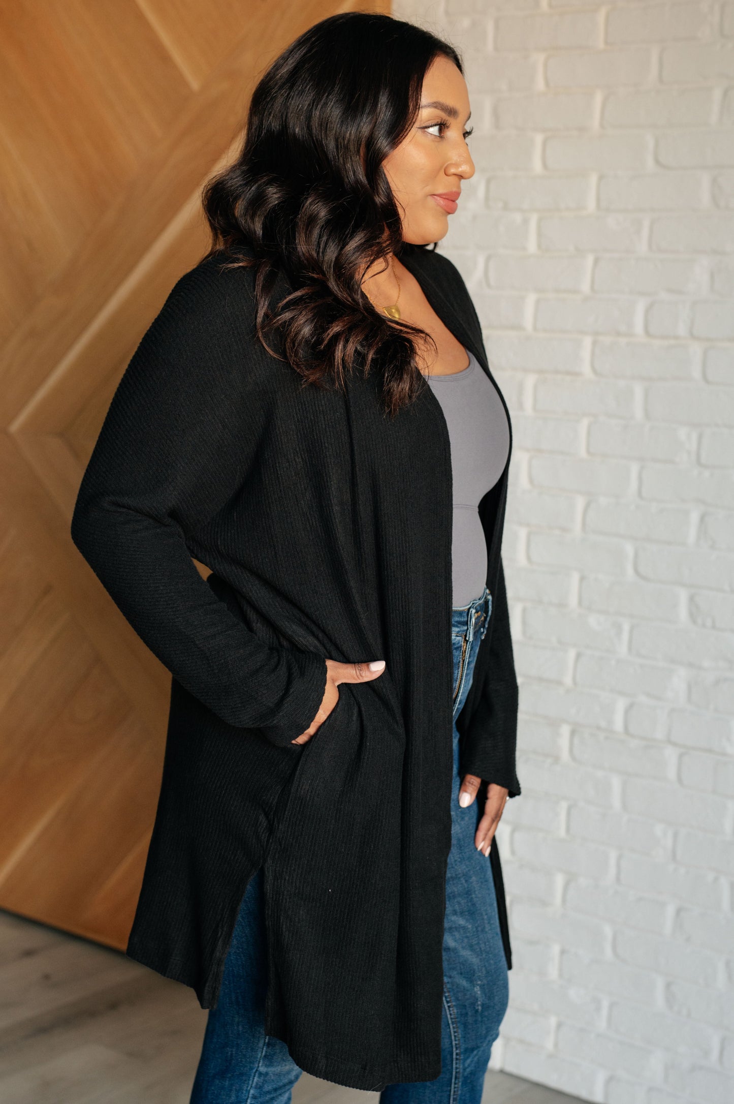 Cozy Cool Cardigan – Ribbed Knit, Open Front, Dolman Sleeves & Pockets