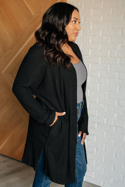 Cozy Cool Cardigan – Ribbed Knit, Open Front, Dolman Sleeves & Pockets