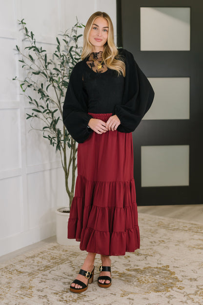 Easy Pick Tiered Maxi Skirt – Crepe Woven Flowing Tiered Skirt with Elastic Waist