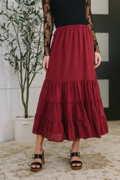 Easy Pick Tiered Maxi Skirt – Crepe Woven Flowing Tiered Skirt with Elastic Waist