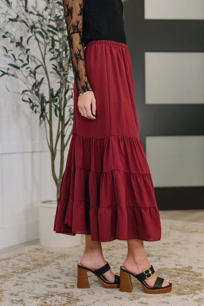Easy Pick Tiered Maxi Skirt – Crepe Woven Flowing Tiered Skirt with Elastic Waist