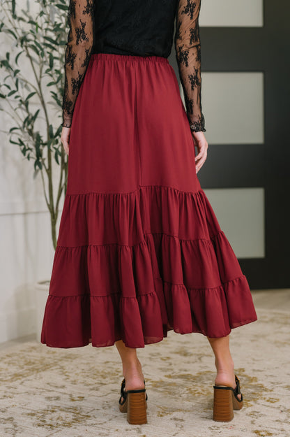 Easy Pick Tiered Maxi Skirt – Crepe Woven Flowing Tiered Skirt with Elastic Waist