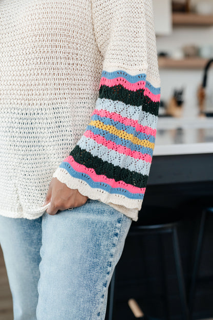 End of the Story Striped Sleeve Sweater – Loose Fit Lightweight Knit Pullove