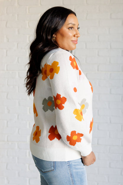 Falling Flowers Floral Sweater – Medium-Weight Knit with Ribbed Trim