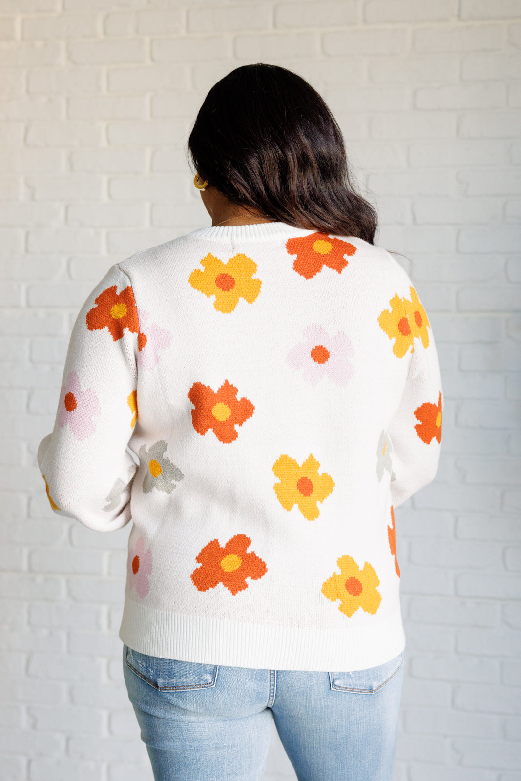 Falling Flowers Floral Sweater – Medium-Weight Knit with Ribbed Trim