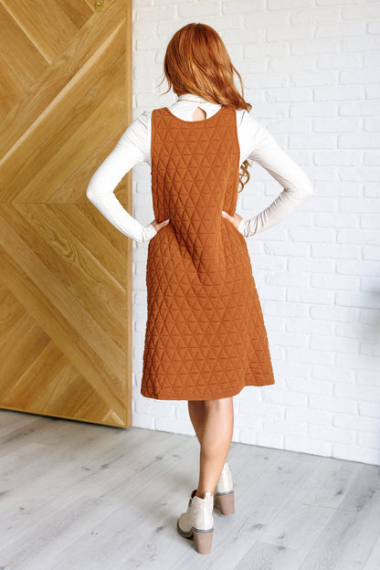 Free Falling Quilted Midi Dress – Cozy A-Line Jumper with Scoop Neck & Patch Pockets