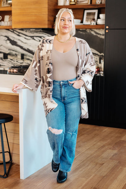 Full of Character Blanket Kimono | Cozy Brushed Hacci Open Front Layer